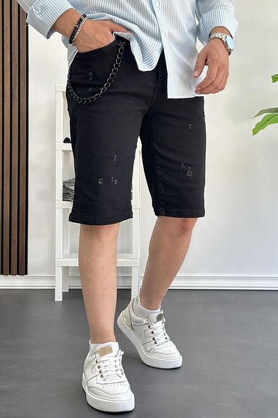 Edwox Μαύρο ανδρικό τζιν σορτς Lycra Slim Fit - Edw166