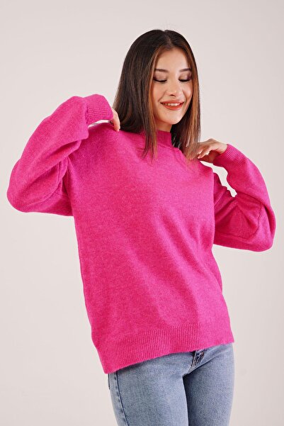 Hipo Trend Pulover de tricotaj de bază fucsia cu guler gros