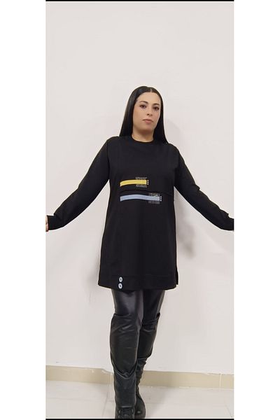 AKŞEN GİYİM Large Size Women's Basen Closing Size Button Detailed Crystal Two Rope Tunic