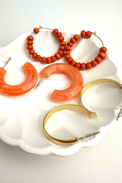 Modex Orange Three Pair Colorful Hoop Earrings Set (Diater 3 cm)