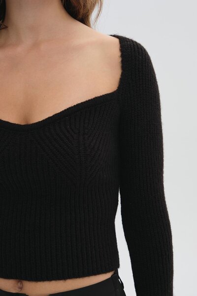 SHERIN Siyah Uzun Kollu Triko Kazak