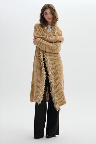 SHERIN Πλεκτή ζακέτα Camel Long Tassel