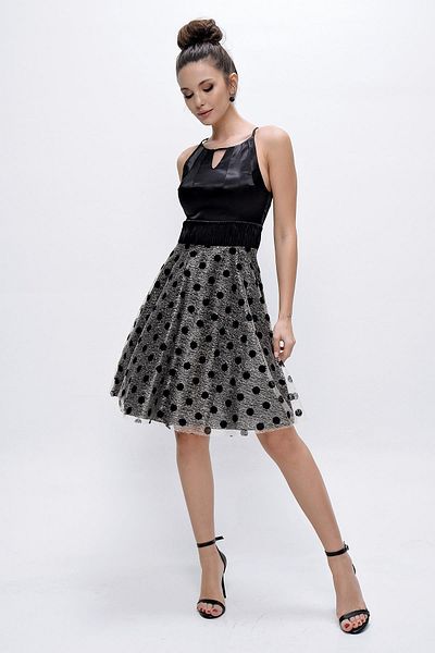 By Saygı Evening Dress with Tree Bark Crochet Polka Dot Bodice