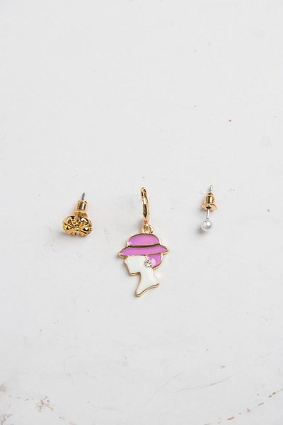 Modex Gold Color Women's Figured Triple Earring Set