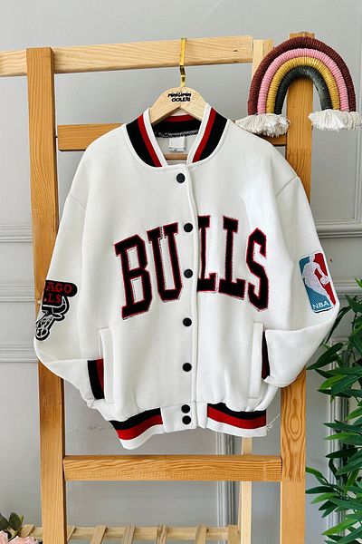 Minigimin Cicileri Jachetă de colegiu unisex pentru copii de 7-15 ani - My Little One, Bulls Brodat, Alb