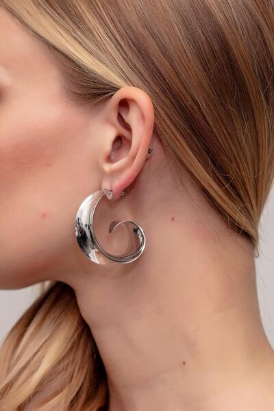 Modex Gümüş Rengi Kıvrımlı Içbükey Küpe