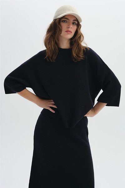 SHERIN Πλεκτό πουλόβερ Navy Blue με κοντό μανίκι