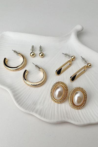 Modex Gold Color Multiple Earrings Set
