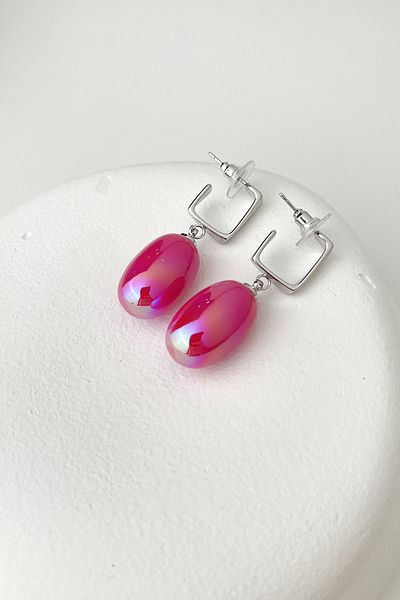 Modex 4cm Size Pink Oval Earrings - Mother of Pearl Dangle