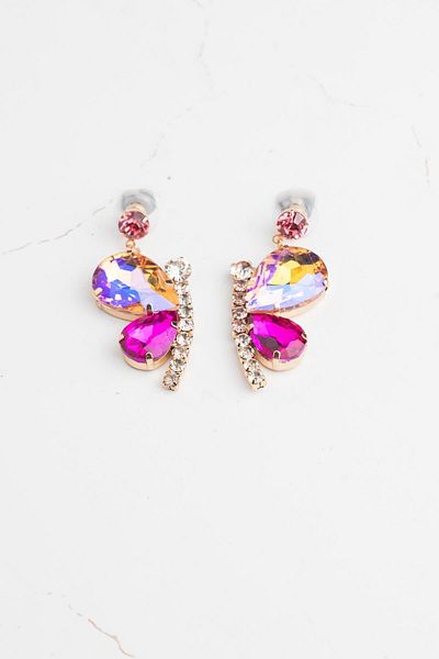 Modex Gold Color Pink Butterfly Earrings (6cm)