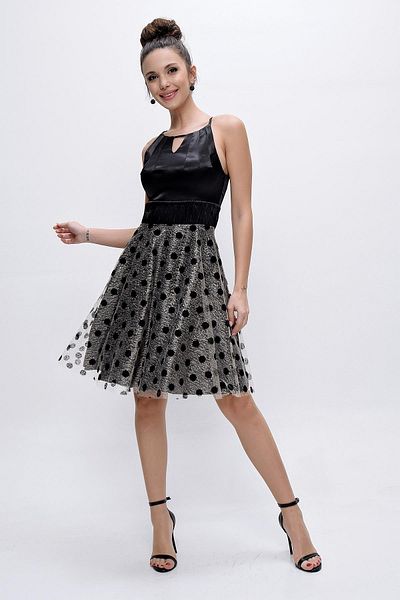 By Saygı Evening Dress with Tree Bark Crochet Polka Dot Bodice