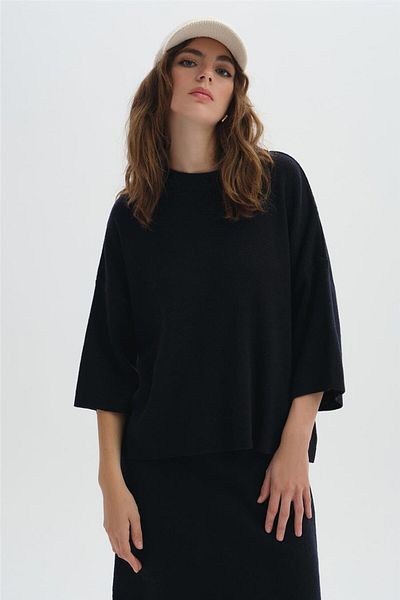SHERIN Πλεκτό πουλόβερ Navy Blue με κοντό μανίκι