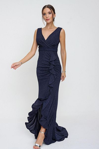 By Saygı Zweireihiges Fischkleid mit Volant vorne und Ausschnitt