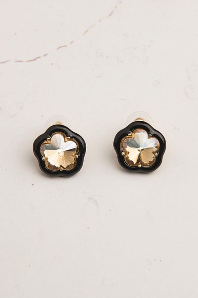 Modex Honey Colored Jewelled Enamel Flower Earrings (2cm)