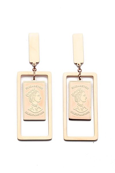 Modex Rose Colored Steel Dangle Medallion Earrings (6cm)