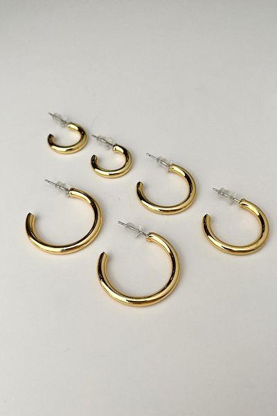 Modex Gold Three Pairs Hoop Earrings