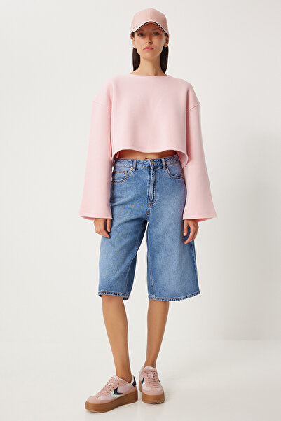 Lovelyİstanbul Şardonlu Oversize Örme Sweatshirt PEMBE LNJ0014