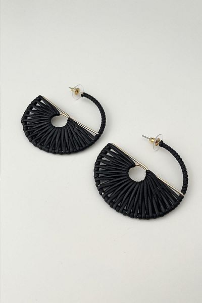 Modex Black Stringed Geometric Hoop Earrings (5cm)