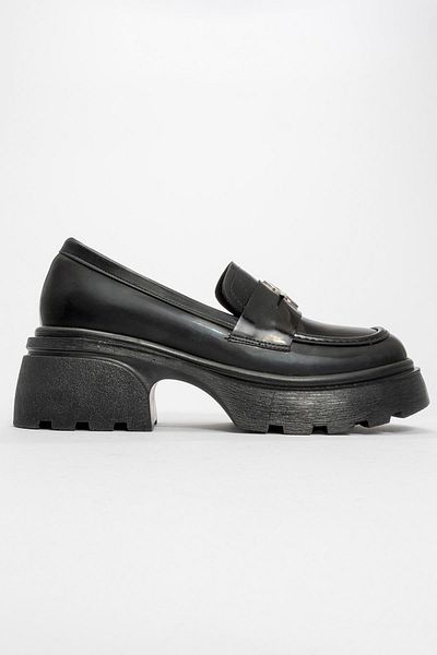 Ccway Pantofi de damă din piele lăcuită neagră cu model de stele