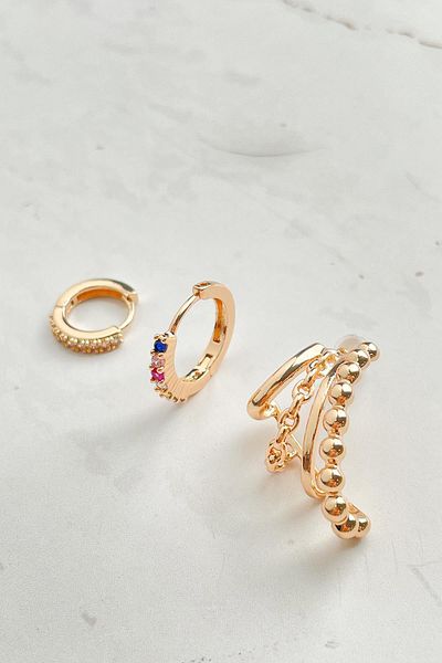 Modex Gold Color Triple Single Earring Set