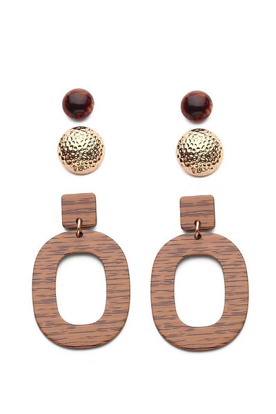 Modex Wooden Look - Piece Detailed Multiple Earring Set