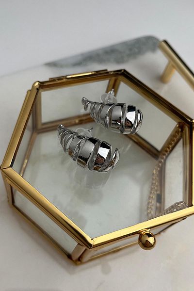 Modex Grid Model Solid Brass Earrings(4cm)