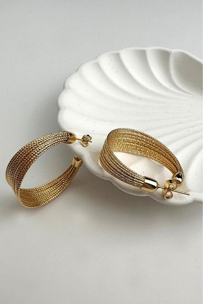 Modex Gold Yellow Solid Brass Hoop Earrings