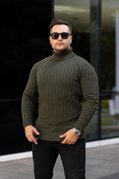 VİP LOKAL Мъжки трикотажен пуловер с висока яка с висока яка, който не се надрасква