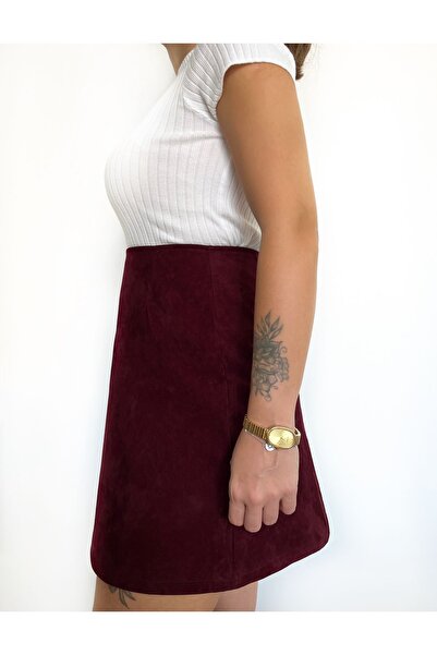 FREYA MODA Luxury Suede Burgundy Skirt