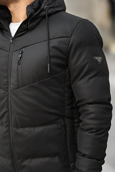 ByTrend Διπλό φερμουάρ στο στήθος Φουσκωτό παλτό από δέρμα άνθρακα PLDP 2986_50406-1