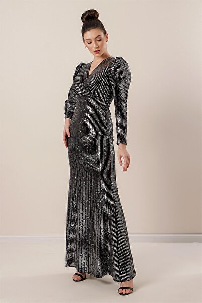 By Saygı Μακρύ φόρεμα με βελούδινη παγιέτα με πλισέ ώμους