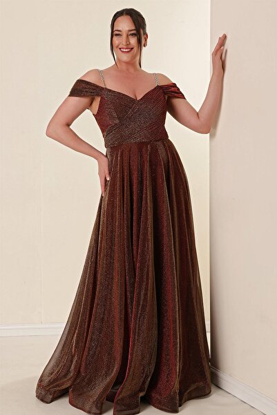 By Saygı Rochie lungă cu sclipici, căptușită cu mâneci căptușite