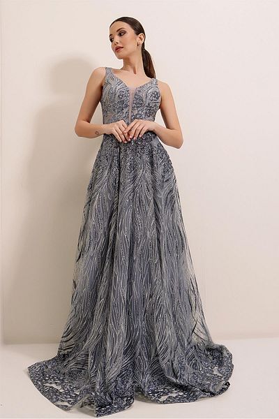 By Saygı Glitzerndes Geister-Tüll-Prinzessinnen-Abendkleid