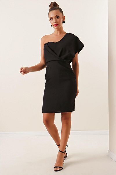By Saygı Trägerloses, gefüttertes Kleid aus Crêpe mit One-Shoulder-Träger