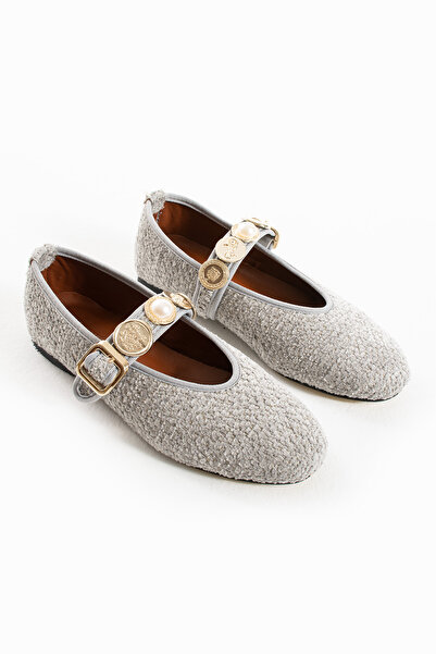 volarescarpe حذاء باليرينا لاريسا بإبزيم بروش من التويد باللون الرمادي - حزام...