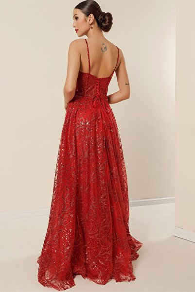 By Saygı Kleid mit langen Seilträgern und Bügeln mit Pailletten und Glitzer – gefüttert mit Perlendetails