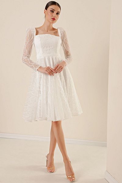 By Saygı Gefüttertes Mini-Blumenkleid mit quadratischem Ausschnitt