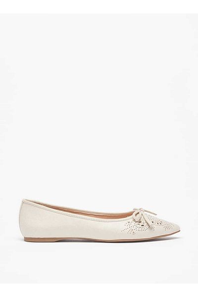 Celeste Women's Textured Pointed Toe Ballerina Shoes with Bow Detail