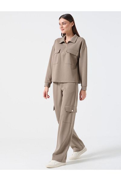 Jimmy Key Mink Loose Cut Regular Leg High Waist Trousers with Cargo Pocket