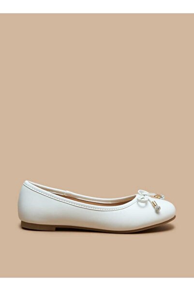 Little Missy Solid Round Toe Ballerina Shoes with Bow Detail