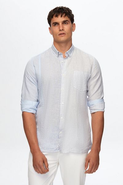 Tween Cămașă de in albastru slim fit