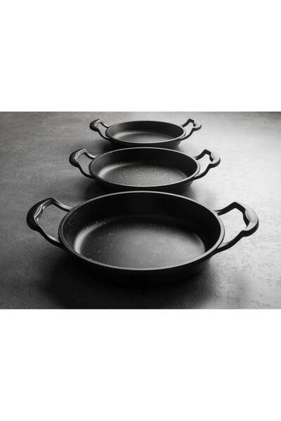 OKYAY HOME 3-Piece Granite Cast Iron Pan Set 22 Cm-20 Cm-18 cm Gift, Dowry, Luxury
