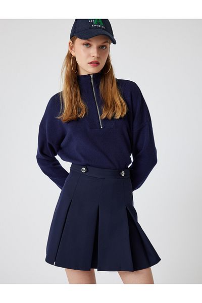 Koton Long Sleeve Viscose Sweater - Half Zipper, Off Shoulder