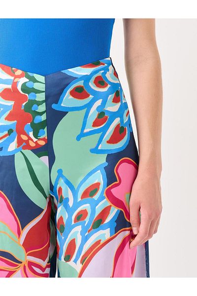 Jimmy Key Mixed High Waist Wide Leg Floral Satin Trousers