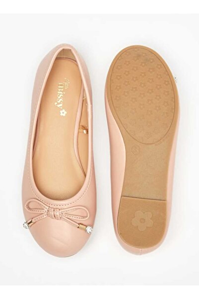 Little Missy Solid Round Toe Ballerina Shoes with Bow Detail