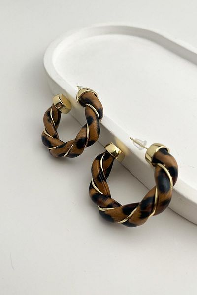 Modex Leopard Pattern Lightweight Twist Hoop Earrings (3cm)