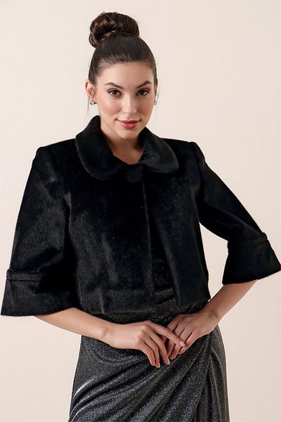 By Saygı Thajská péřová bunda Bolero s podšívkou na jeden knoflík, černá