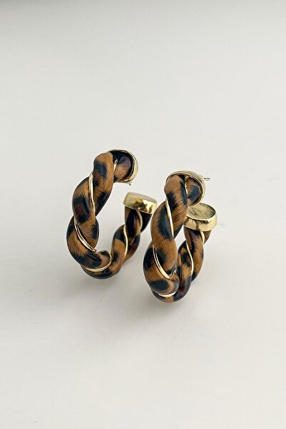 Modex Leopard Pattern Lightweight Twist Hoop Earrings (3cm)