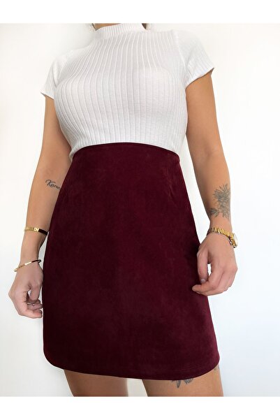 FREYA MODA Luxury Suede Burgundy Skirt