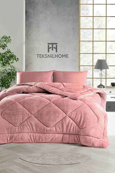 TeksNil Home Pink Welsoft Quilt - Double, Double-Sided, Zigzag-Drop-Baklava Pattern |   195 X 215